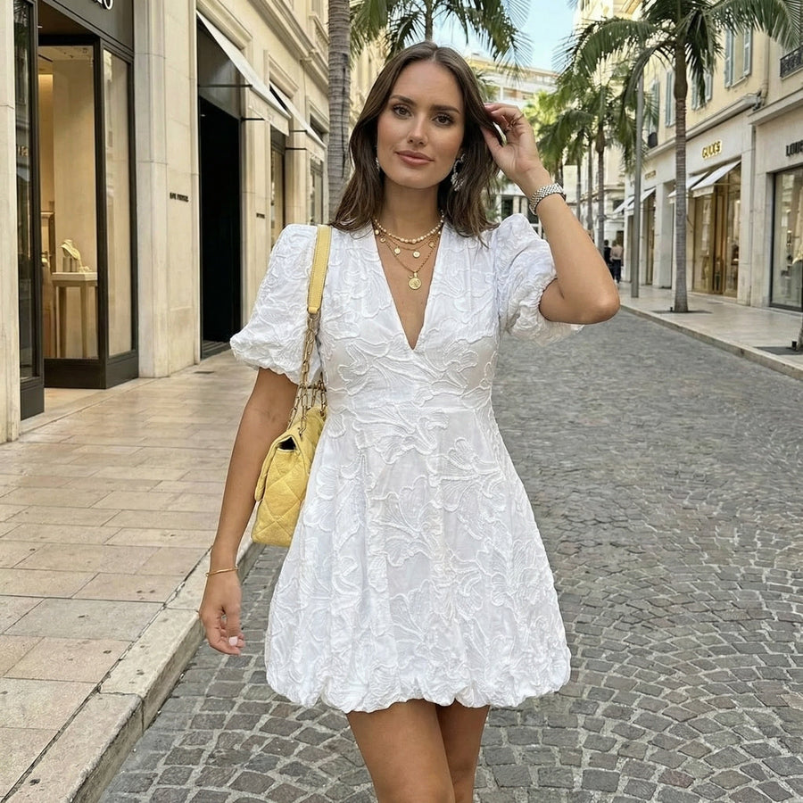 Raphaela - Embroidered Puff Dress