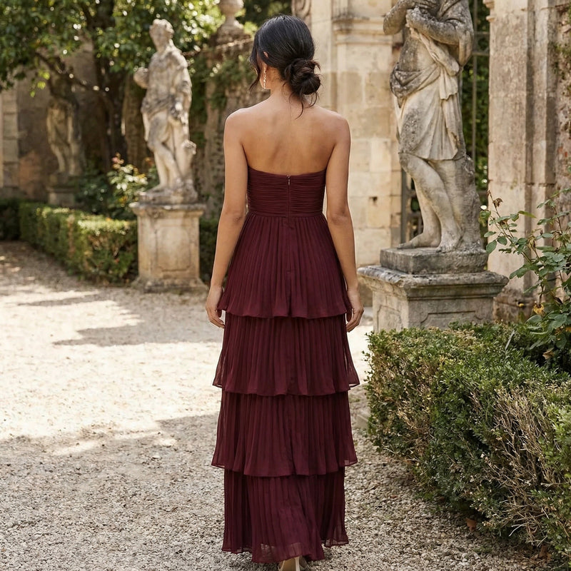 Velmara - Strapeless Layered Ruffle Maxi Dress