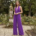 V-Neck Wide-Leg Jumpsuit - purple