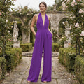 V-Neck Wide-Leg Jumpsuit - purple